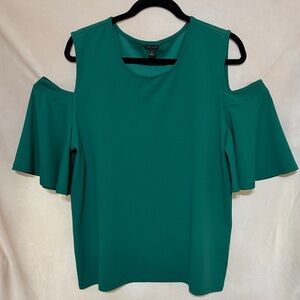 Ann Taylor NWOT Emerald Green Cold-Shoulder Flutter Sleeve Blouse